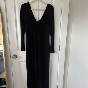 Marine Layer Black Long Sleeve Deep V Maxi Dress